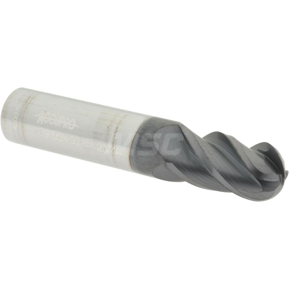 Accupro 09199407 Ball End Mill 0.3594" Dia, 0.625" LOC, 4 Flute, Solid Carbide