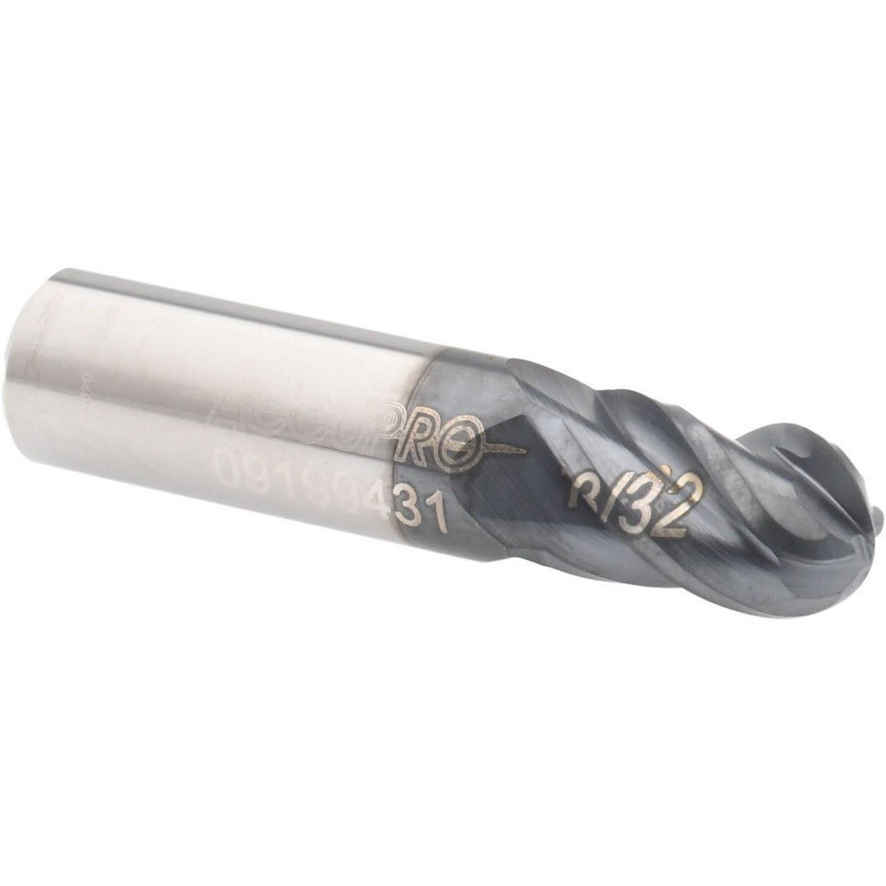 Accupro 09199431 Ball End Mill 0.4063" Dia, 0.625" LOC, 4 Flute, Solid Carbide