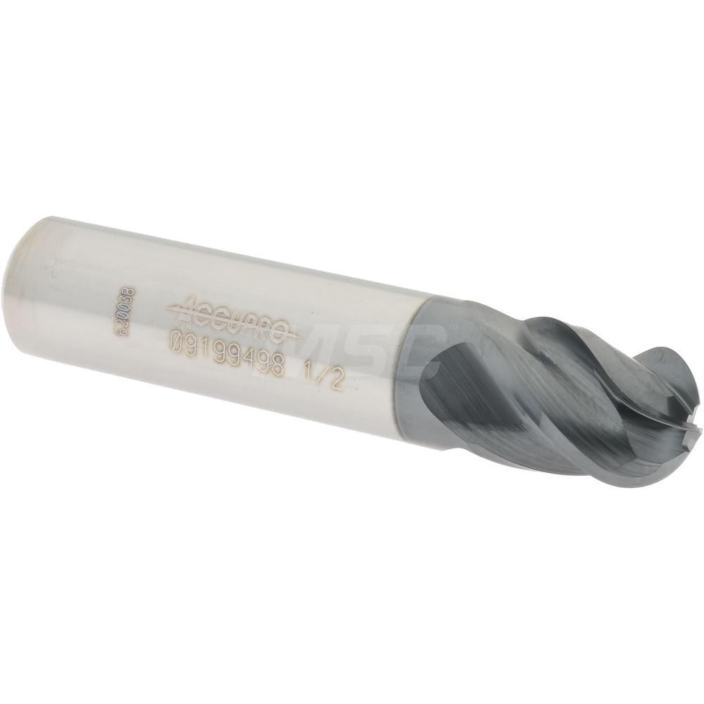 Accupro 09199498 Ball End Mill 1/2" Dia, 5/8" LOC, 4 Flute, Solid Carbide