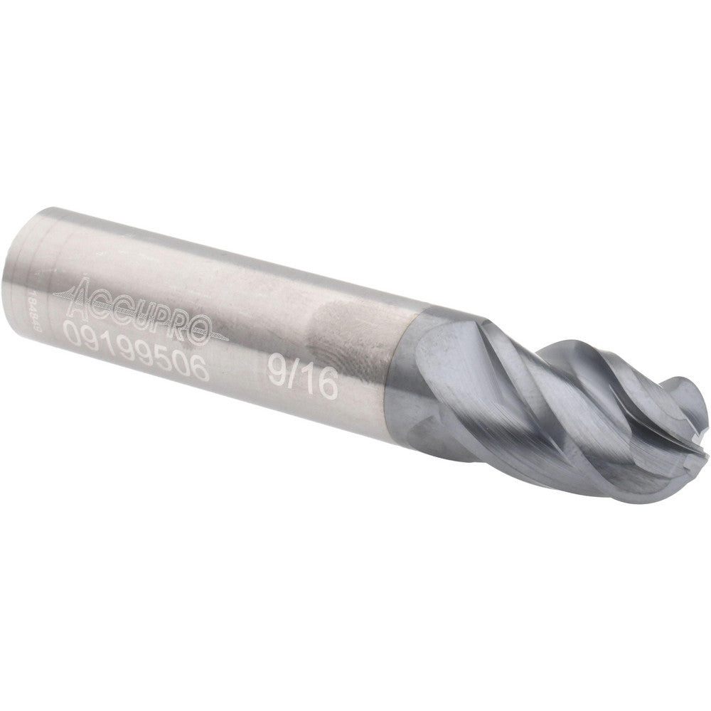 Accupro 09199506 Ball End Mill 0.5625" Dia, 0.875" LOC, 4 Flute, Solid Carbide