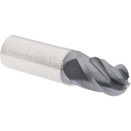 Accupro 09199522 Ball End Mill 0.6875" Dia, 1" LOC, 4 Flute, Solid Carbide