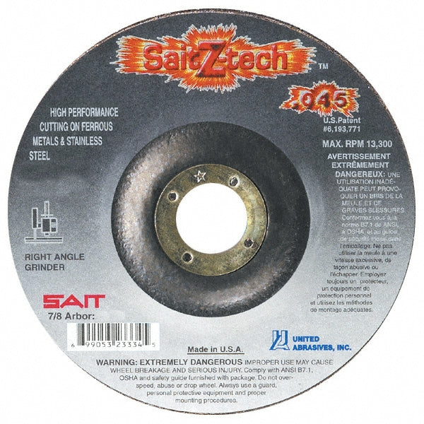 Sait 23336 Depressed-Center Wheel Type 27, 6" Dia, 0.0450" Thick, 7/8" Hole, Zirconia Alumina
