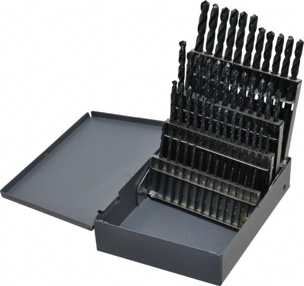 Cleveland C00960 Drill Bit Set Jobber Length Drill Bits, 50 Pc, 1" to 5.9" Drill Bit Size, 118 &deg, High Speed Steel