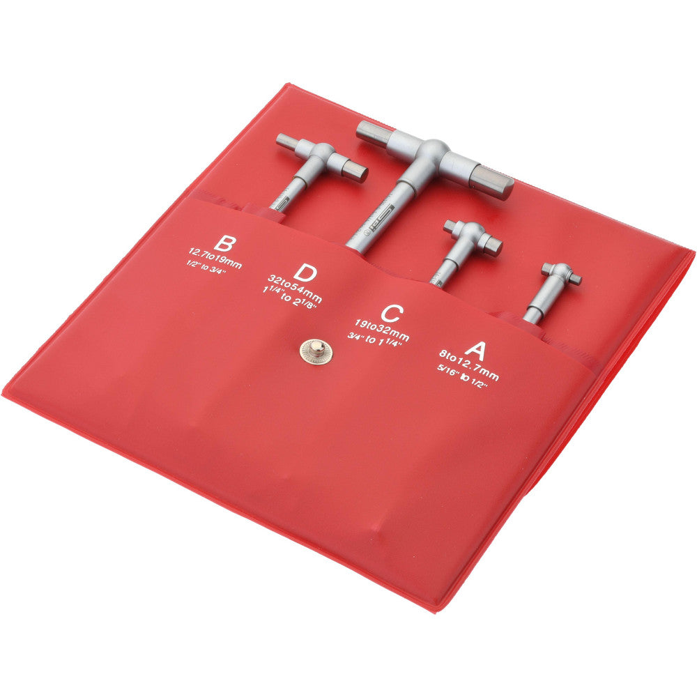 SPI 14-123-4 Telescoping Gage Set 5/16 to 2-1/8", 4 Pc, Hardened Tool Steel, Satin Chrome Finish, Includes Vinyl Pouch