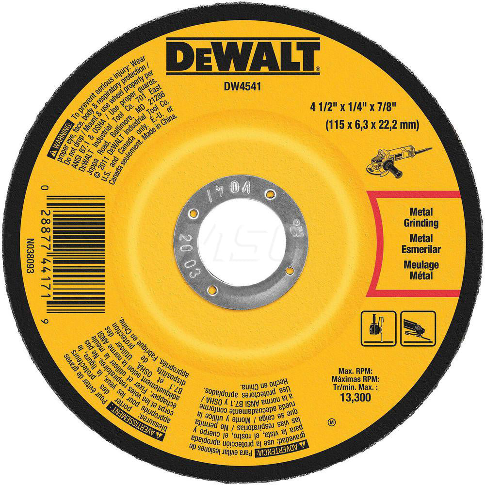 DeWALT DW4541 Depressed Grinding Wheel  Type 27,  4-1/2" Dia,  1/4" Thick,  7/8" Hole,  Aluminum Oxide