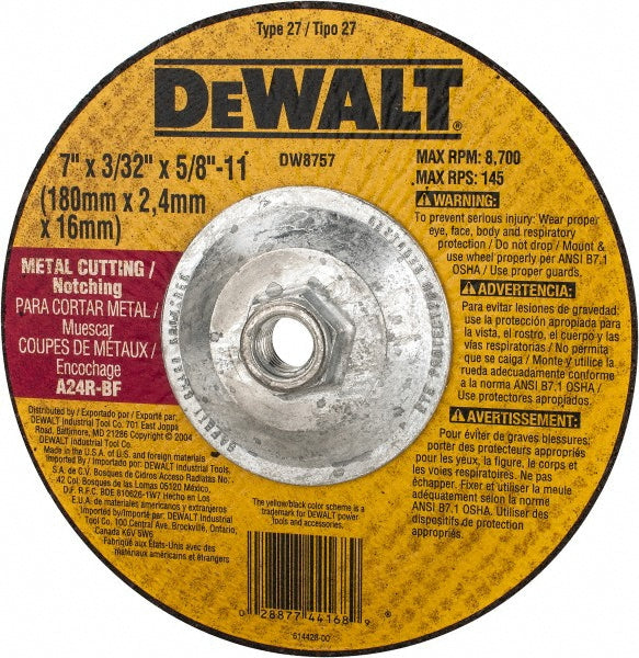 DeWALT DW8757 Depressed Grinding Wheel  Type 27 & Type 42,  7" Dia,  3/32" Thick,  Aluminum Oxide