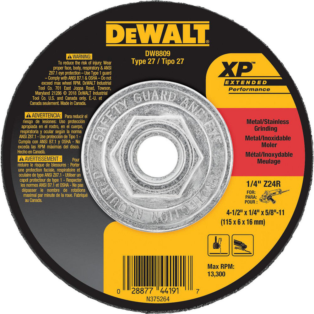 DeWALT DW8809 Depressed Grinding Wheel  Type 27,  4-1/2" Dia,  1/4" Thick,  Zirconia Alumina