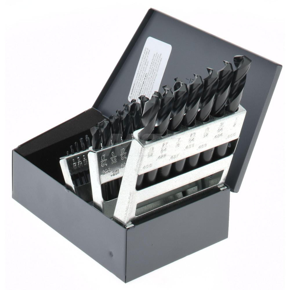 Hertel 09233818 Drill Bit Set Screw Machine Length Drill Bits, 29 Pc, 135 &deg, High Speed Steel