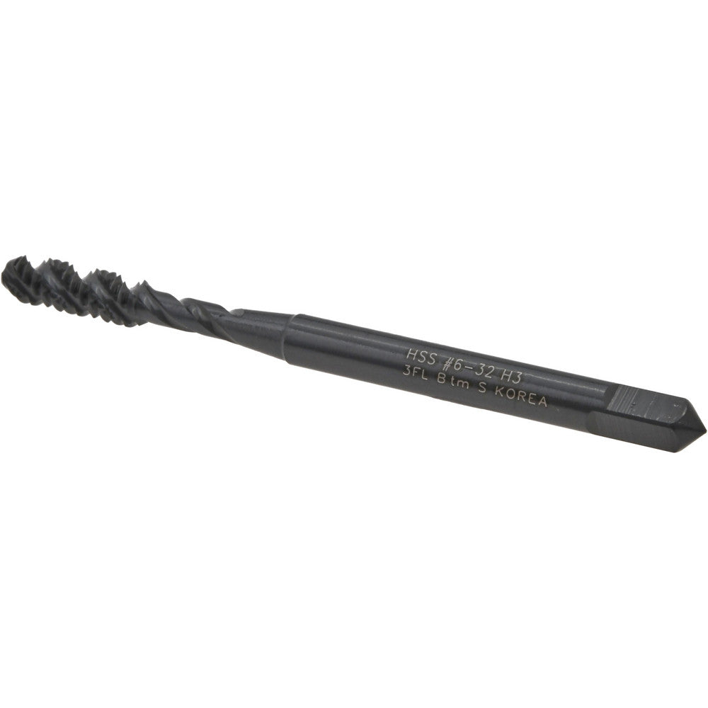 Hertel K033003AS Spiral Flute Tap #6-32, UNC, 3 Flute, Bottoming Chamfer, 2B Class of Fit, High-Speed Steel, Oxide Finish