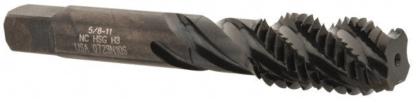 Hertel K033031AS Spiral Flute Tap 5/8-11, UNC, 4 Flute, Bottoming Chamfer, 3B Class of Fit, High-Speed Steel, Oxide Finish