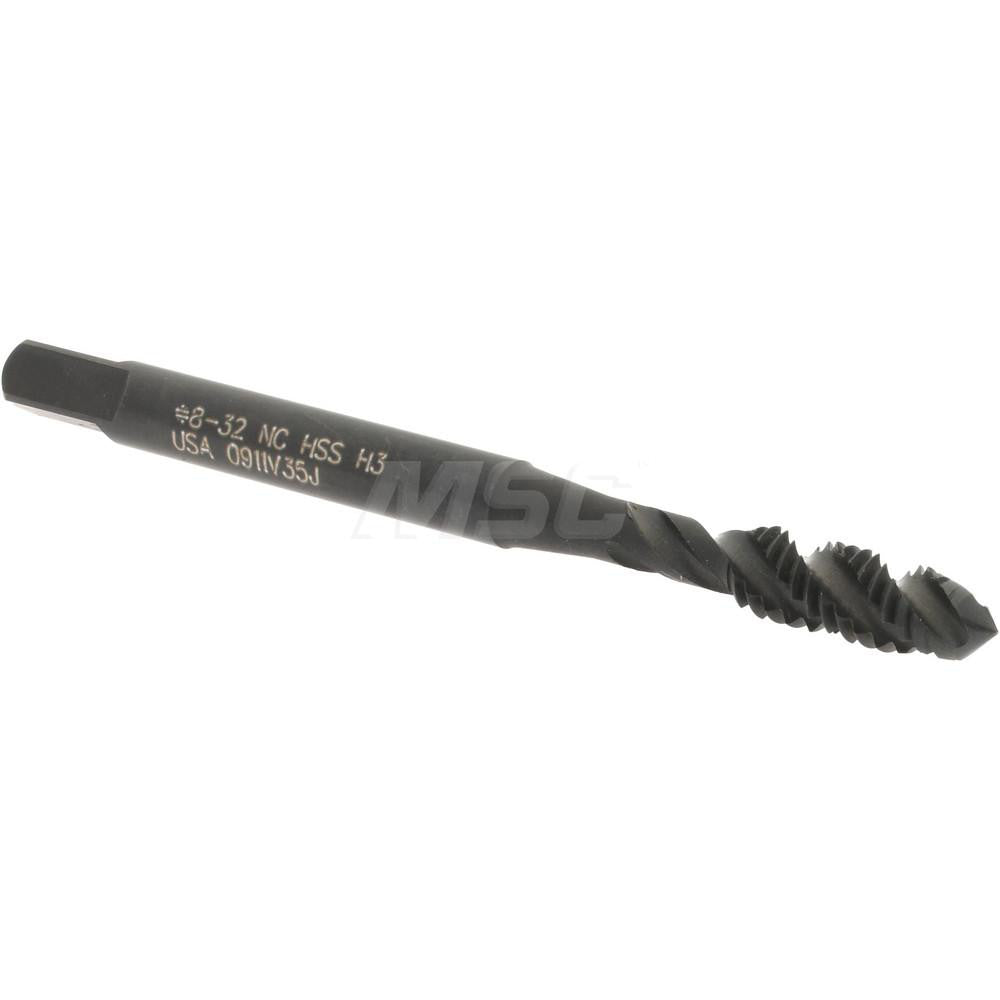 Hertel K033004AS Spiral Flute Tap #8-32, UNC, 3 Flute, Plug Chamfer, 2B Class of Fit, High-Speed Steel, Oxide Finish