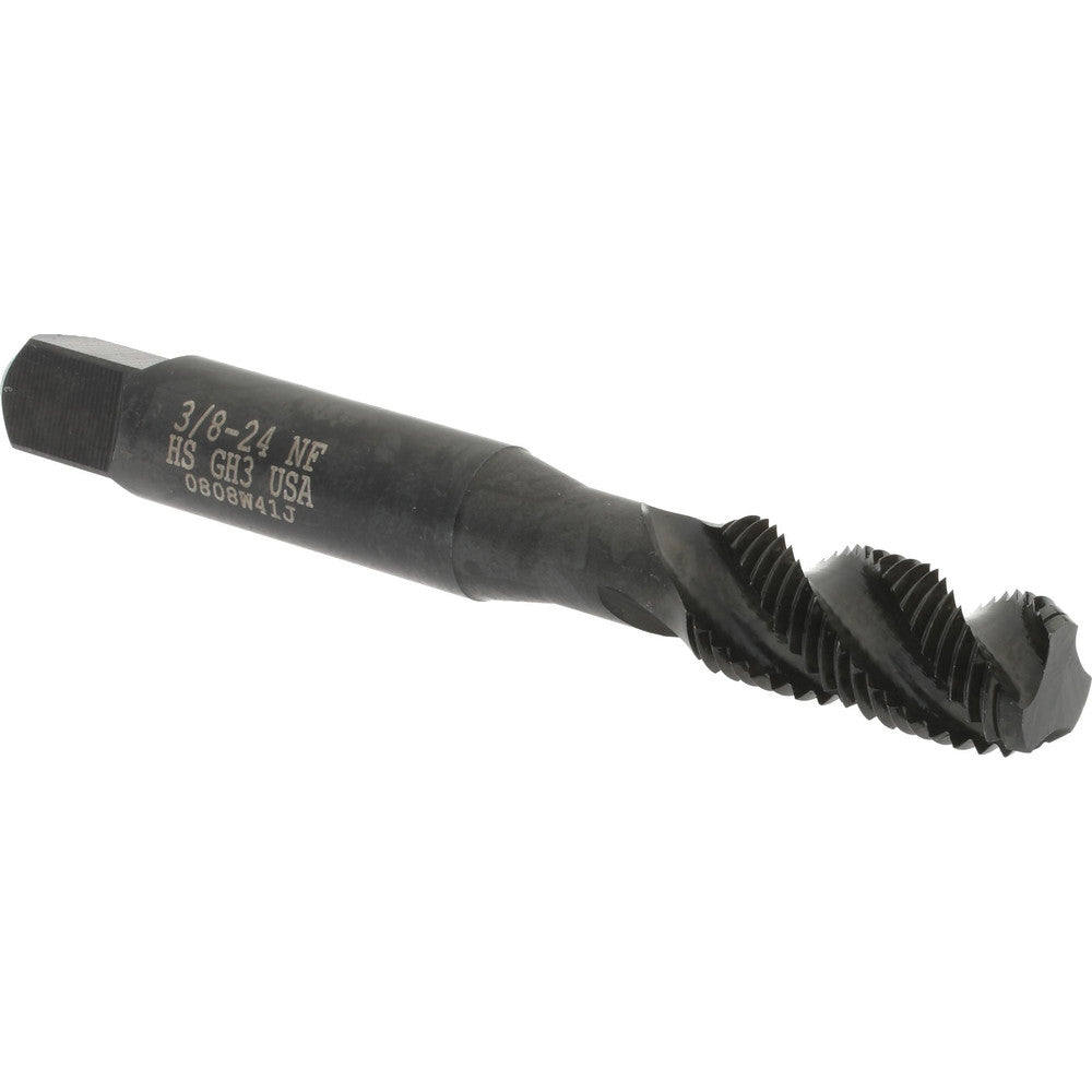 Hertel 033021AS Spiral Flute Tap 3/8-24, UNF, 3 Flute, Bottoming Chamfer, 3B Class of Fit, High-Speed Steel, Oxide Finish