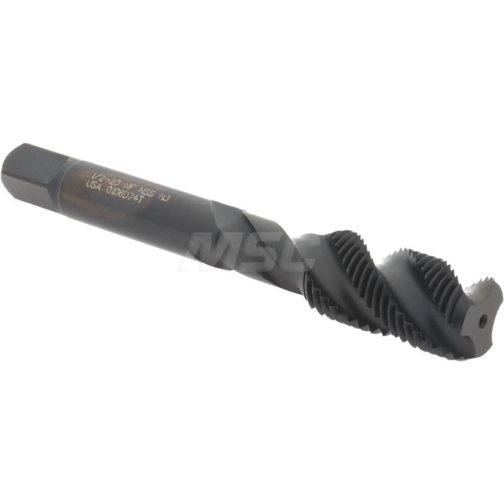 Hertel K033029AS Spiral Flute Tap 1/2-20, UNF, 3 Flute, Bottoming Chamfer, 3B Class of Fit, High-Speed Steel, Oxide Finish