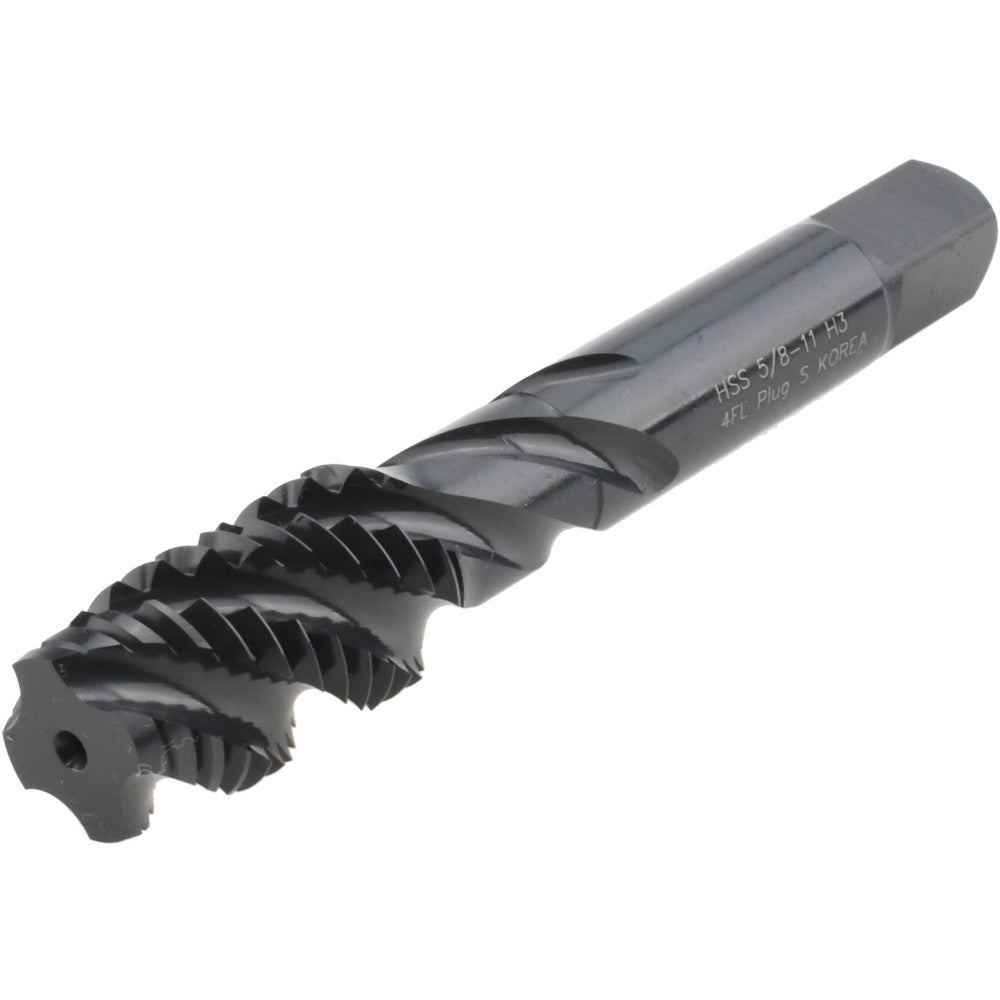 Hertel K033030AS Spiral Flute Tap 5/8-11, UNC, 4 Flute, Plug Chamfer, 3B Class of Fit, High-Speed Steel, Oxide Finish