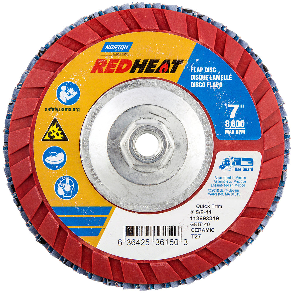 Norton 63642536150 Flap Disc 5/8-11 Hole, 40 Grit, Ceramic, Type 27