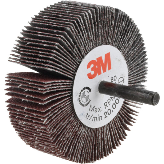 3M 7100178243 Mounted Flap Wheel 3" Dia, 1" Face Width, 80 Grit, Aluminum Oxide