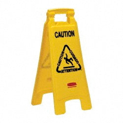 Rubbermaid FG611200YEL Collapsible Multilingual "Caution" Industrial Sign, 2-Sided, 26 Inch, Yellow