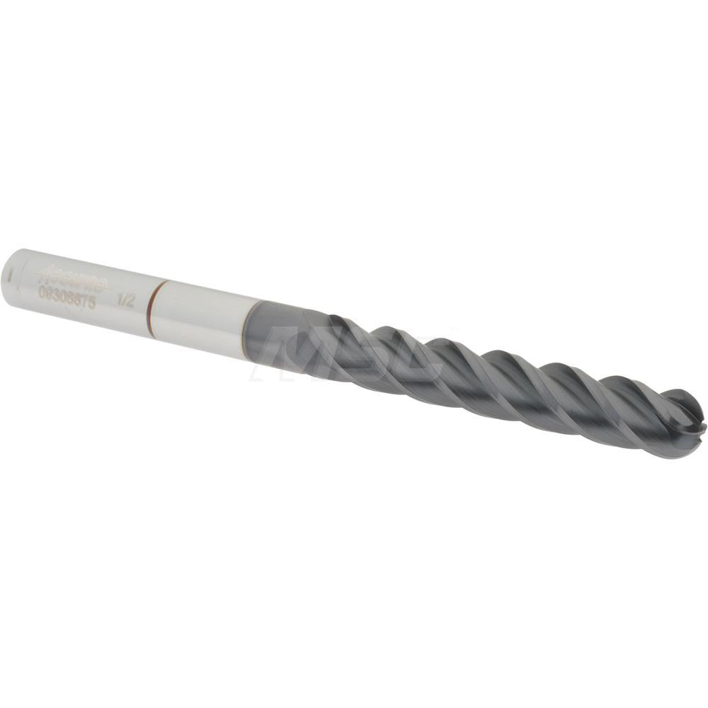 Accupro 09308875 Ball End Mill 0.5" Dia, 3" LOC, 4 Flute, Solid Carbide