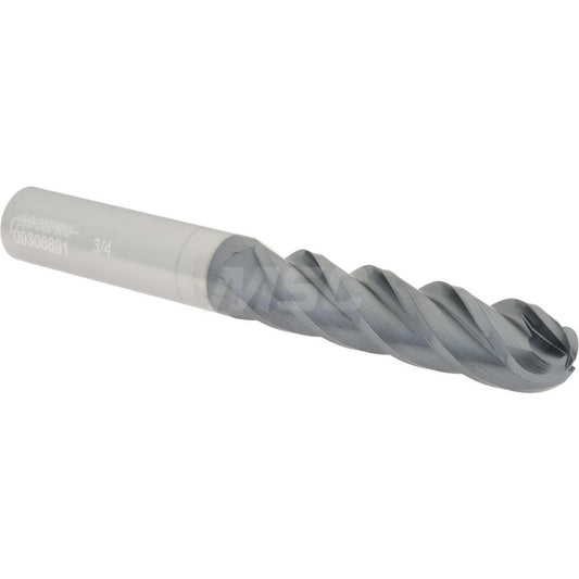 Accupro 09308891 Ball End Mill 0.75" Dia, 3" LOC, 4 Flute, Solid Carbide