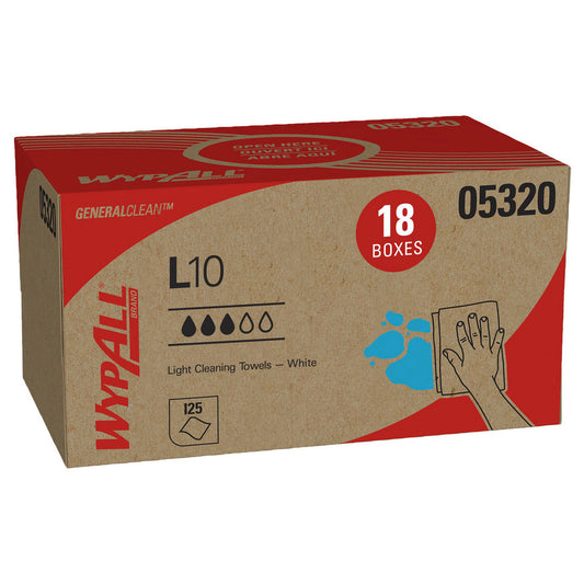 WypAll 05320 GeneralClean™ L10 Light Cleaning Towels (05320), Pop-Up Box, Limited Use Towels, White