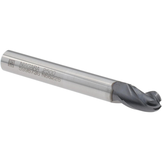 Seco 17003788 Ball End Mill 1/4" Dia, 3/8" LOC, 3 Flute, Solid Carbide