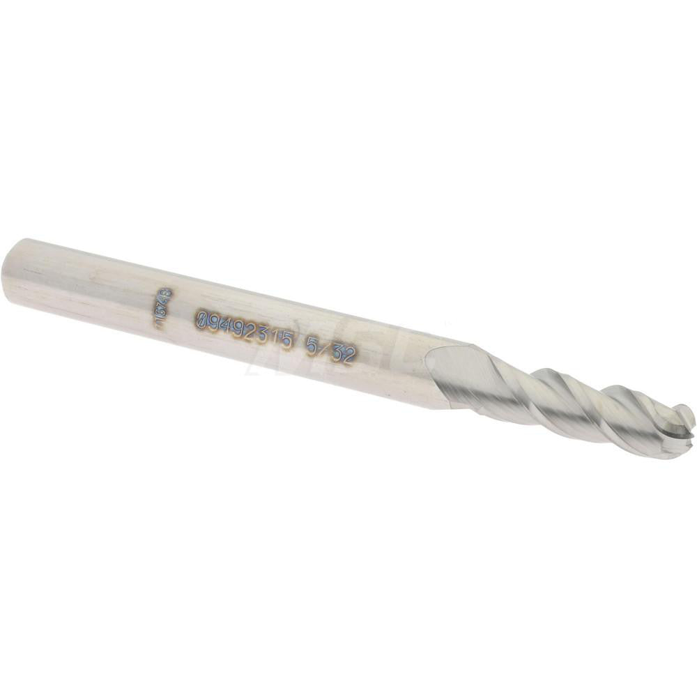 Accupro 09492315 Ball End Mill 0.1563" Dia, 0.5" LOC, 3 Flute, Solid Carbide