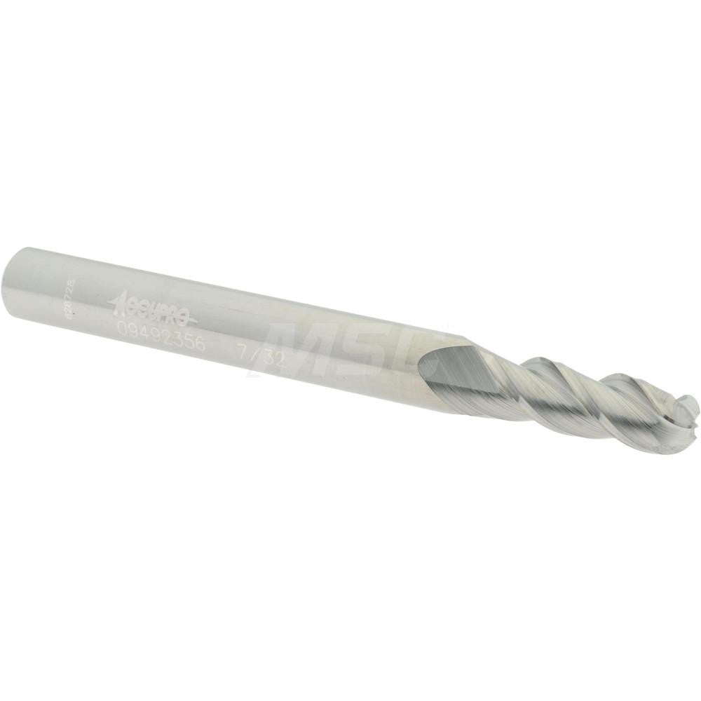 Accupro 09492356 Ball End Mill 0.2188" Dia, 0.625" LOC, 3 Flute, Solid Carbide