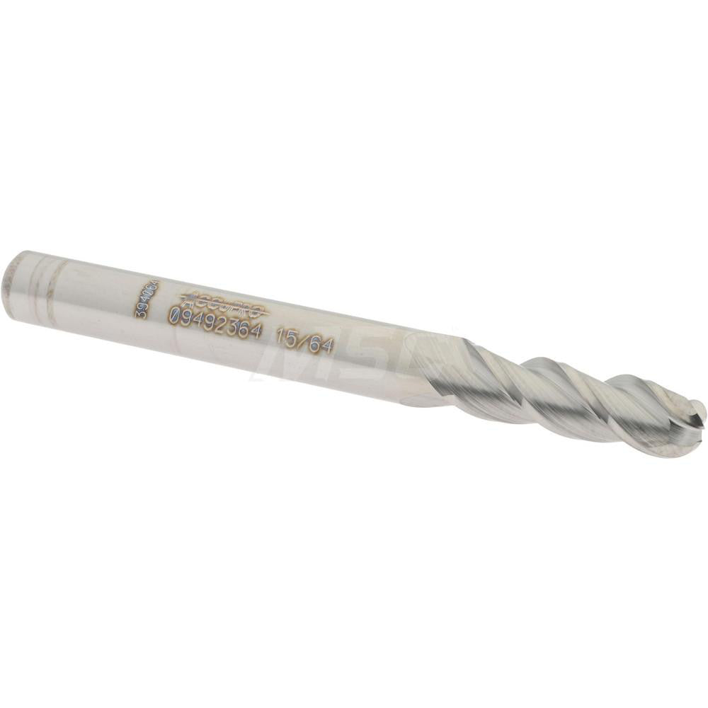 Accupro 09492364 Ball End Mill 0.2344" Dia, 0.75" LOC, 3 Flute, Solid Carbide