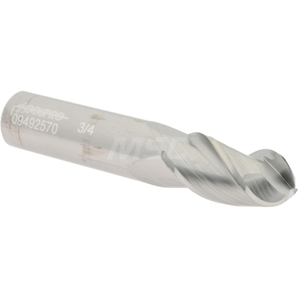 Accupro 09492570 Ball End Mill 0.75" Dia, 1.5" LOC, 3 Flute, Solid Carbide