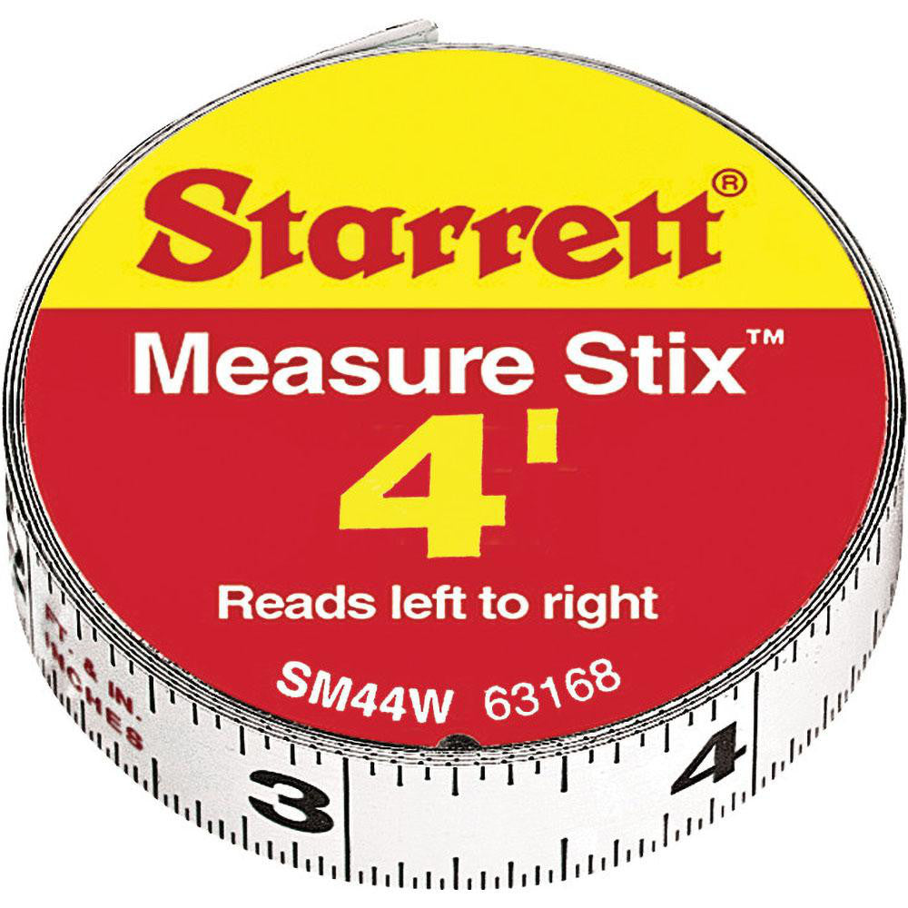 Starrett 63168 4 Ft. Long x 1/2 Inch Wide, 1/32 and 1/16 Inch Graduation, White, Steel Adhesive Tape Measure