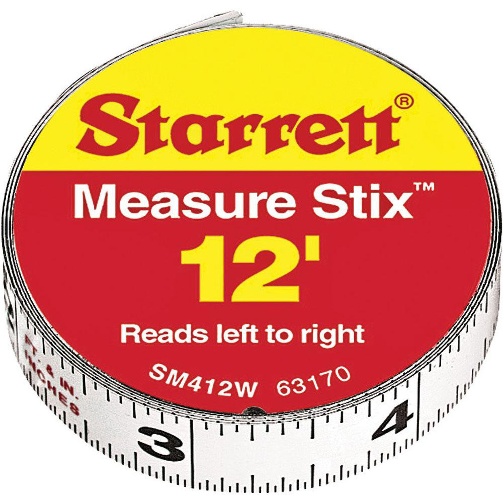 Starrett 63170 12 Ft. Long x 1/2 Inch Wide, 1/32 and 1/16 Inch Graduation, White, Steel Adhesive Tape Measure