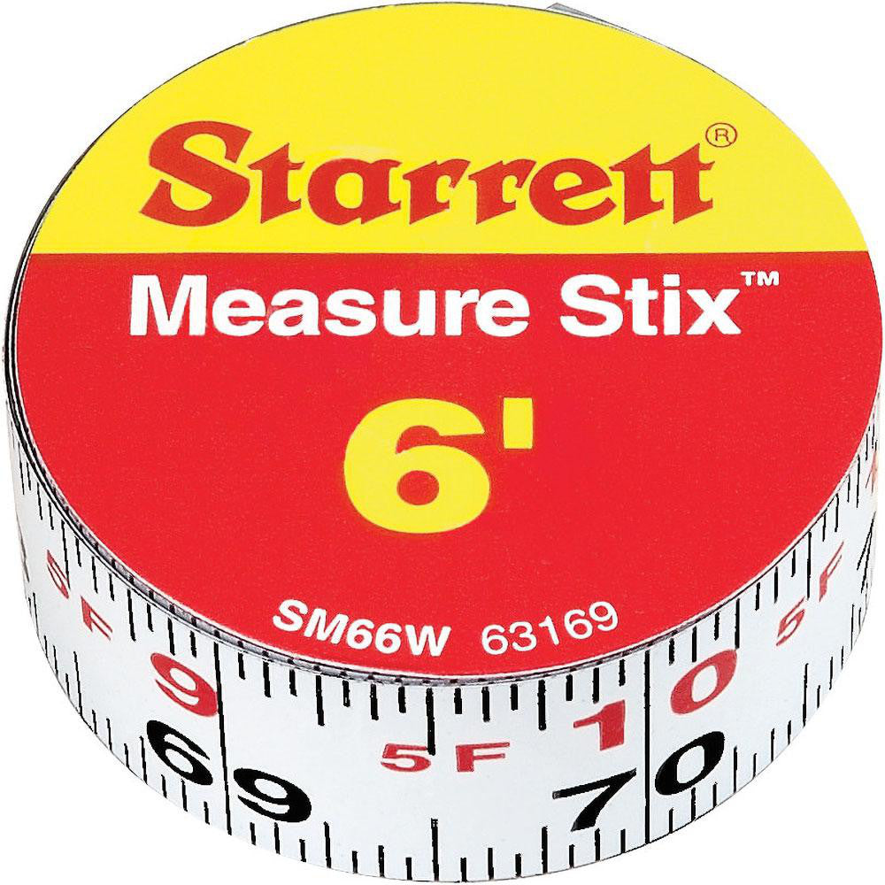 Starrett 63169 6 Ft. Long x 3/4 Inch Wide, 1/32 and 1/16 Inch Graduation, White, Steel Adhesive Tape Measure