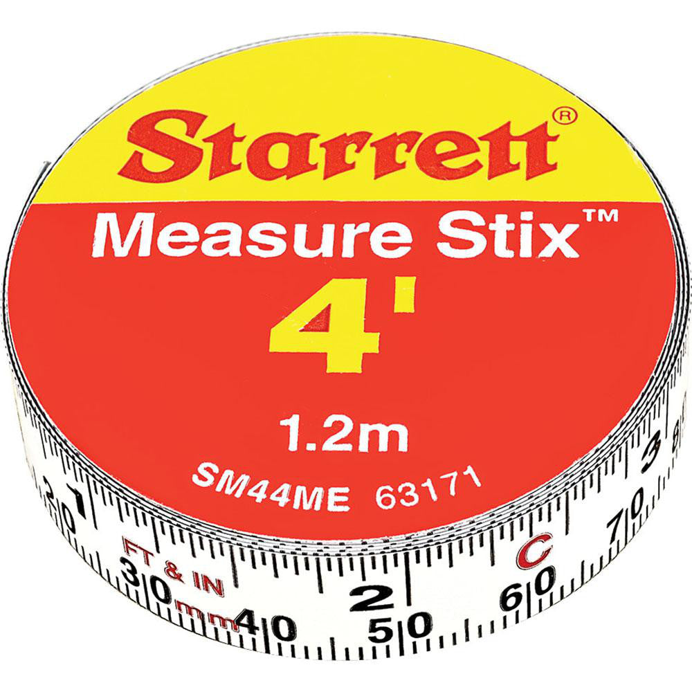 Starrett 63171 4 Ft. Long x 1/2 Inch Wide, 1/16 Inch Graduation, White, Steel Adhesive Tape Measure