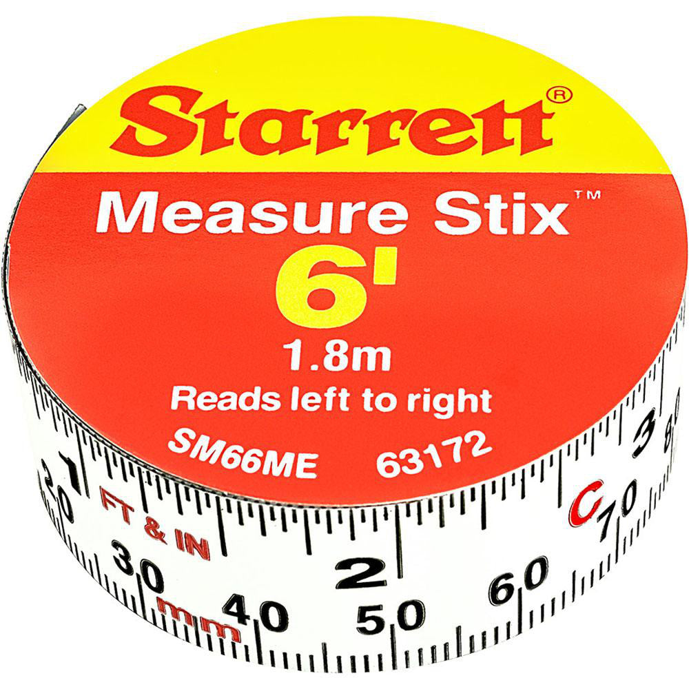 Starrett 63172 6 Ft. Long x 3/4 Inch Wide, 1/16 Inch Graduation, White, Steel Adhesive Tape Measure