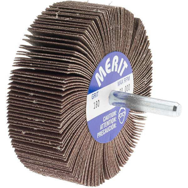 Merit Abrasives 08834137253 Mounted Flap Wheel 3" Dia, 1" Face Width, 180 Grit, Aluminum Oxide