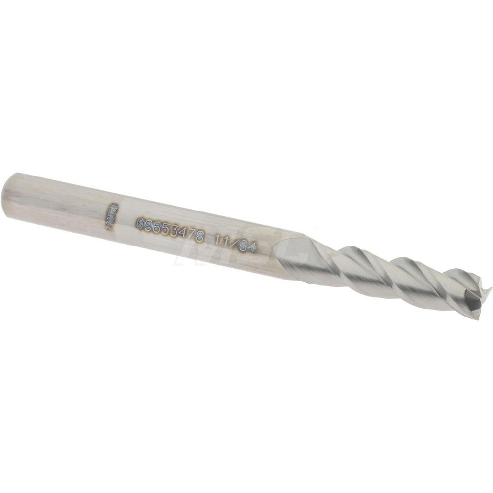 Accupro 09653478 Square End Mill 11/64'' Dia, 5/8'' LOC, 3/16'' Shank Dia, 2'' OAL, 3 Flutes, Solid Carbide