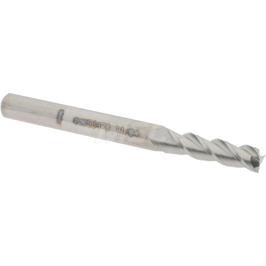 Accupro 09653478 Square End Mill 11/64'' Dia, 5/8'' LOC, 3/16'' Shank Dia, 2'' OAL, 3 Flutes, Solid Carbide