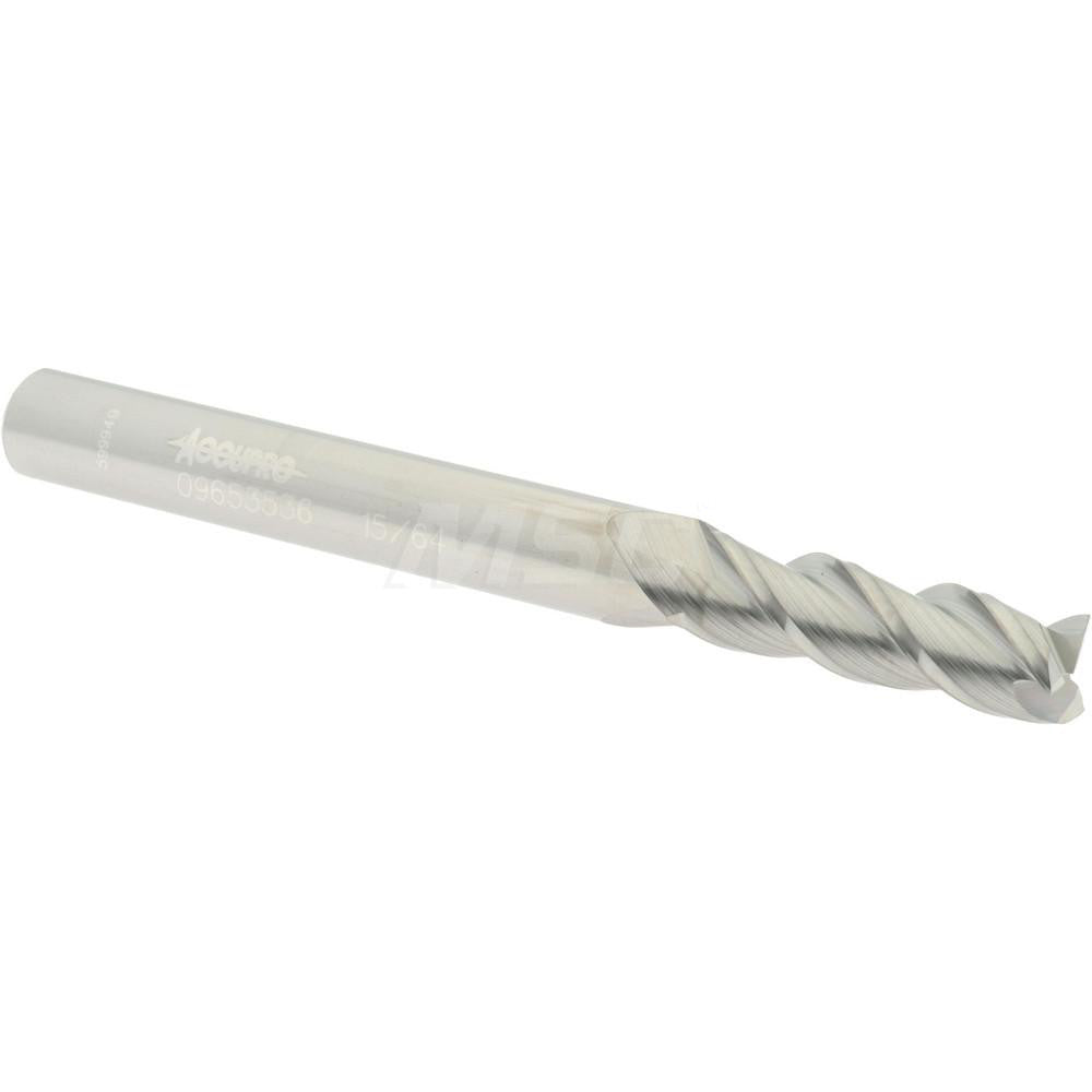 Accupro 09653536 Square End Mill 15/64'' Dia, 3/4'' LOC, 1/4'' Shank Dia, 2-1/2'' OAL, 3 Flutes, Solid Carbide
