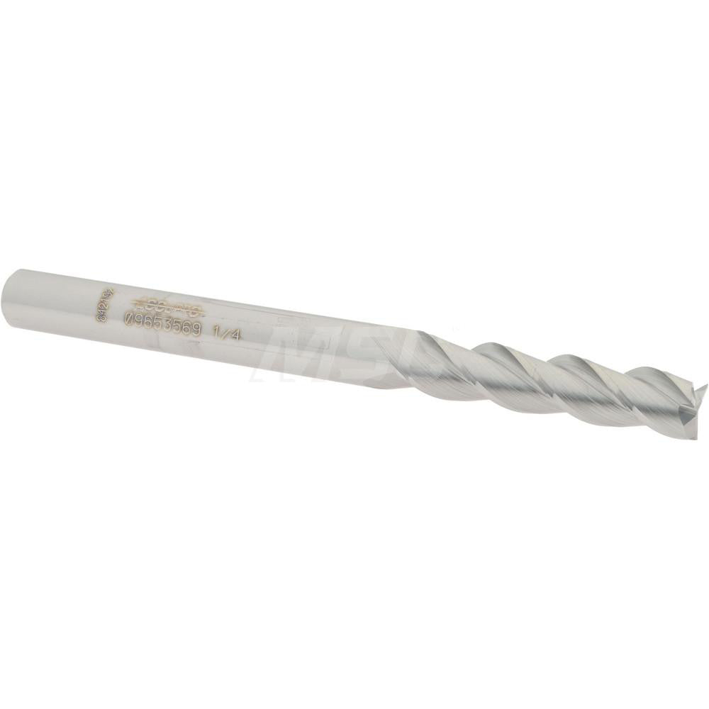 Accupro 09653569 Square End Mill 1/4'' Dia, 1-1/8'' LOC, 1/4'' Shank Dia, 3'' OAL, 3 Flutes, Solid Carbide