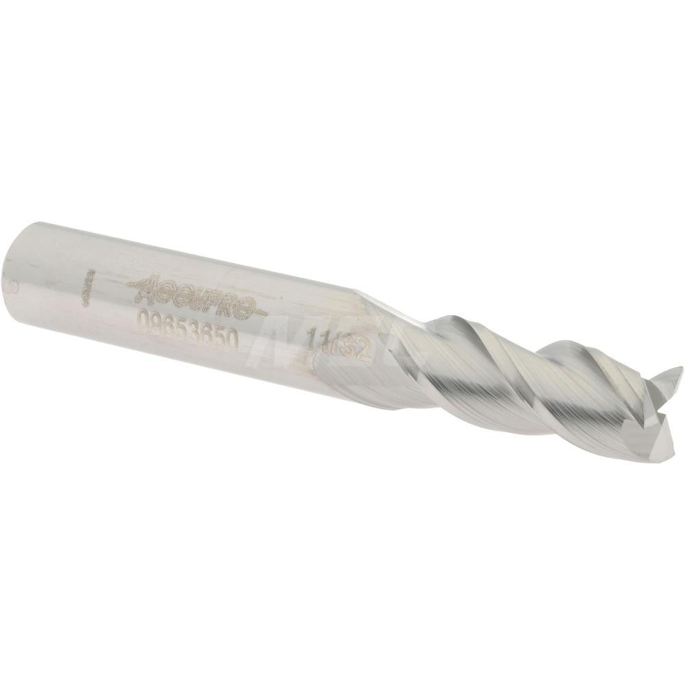 Accupro 09653650 Square End Mill 11/32'' Dia, 7/8'' LOC, 3/8'' Shank Dia, 2-1/2'' OAL, 3 Flutes, Solid Carbide