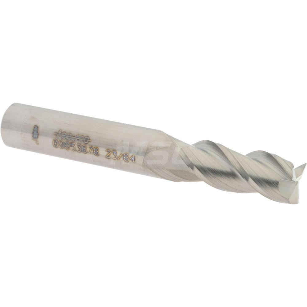 Accupro 09653676 Square End Mill 23/64'' Dia, 7/8'' LOC, 3/8'' Shank Dia, 2-1/2'' OAL, 3 Flutes, Solid Carbide