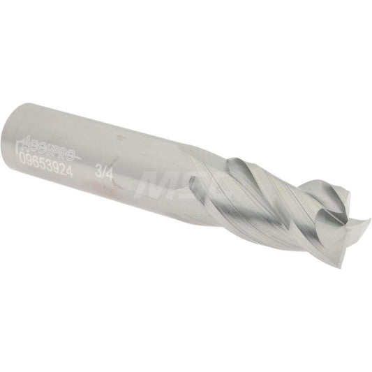 Accupro 09653924 Square End Mill 3/4'' Dia, 1-1/2'' LOC, 3/4'' Shank Dia, 4'' OAL, 3 Flutes, Solid Carbide