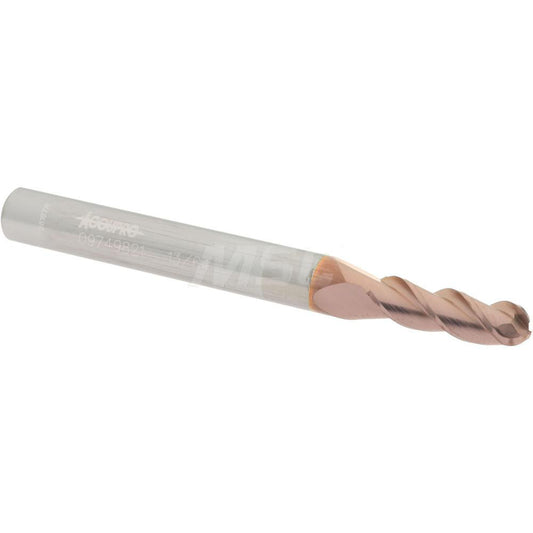 Accupro 09749821 Ball End Mill 0.2031" Dia, 0.625" LOC, 3 Flute, Solid Carbide