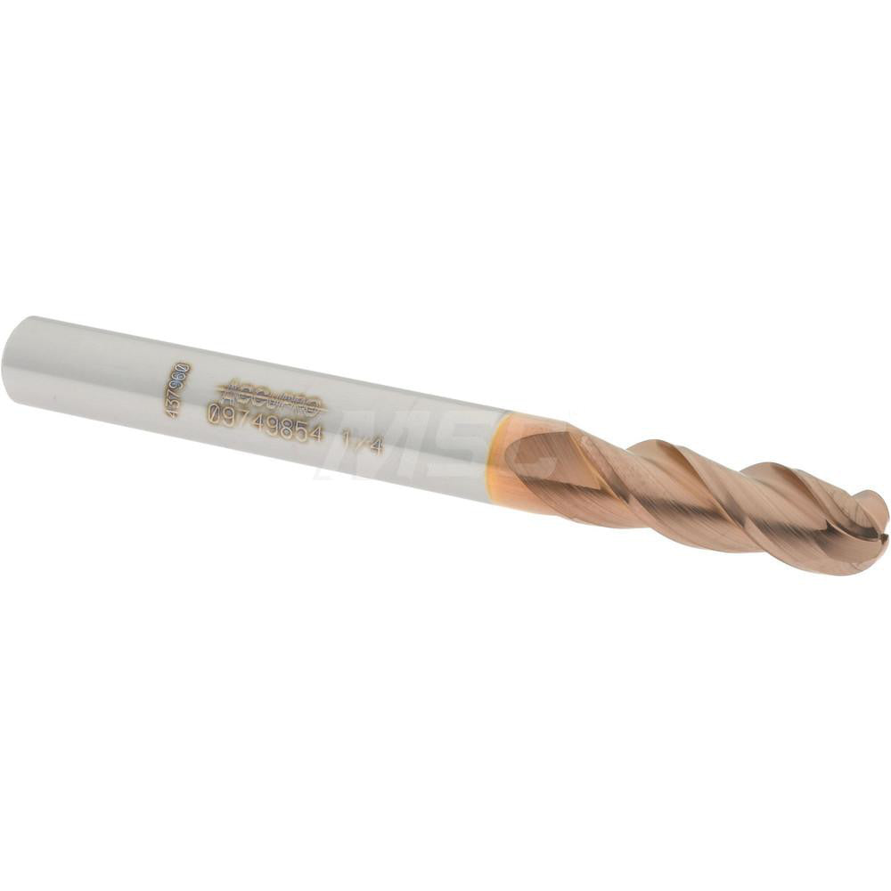 Accupro 09749854 Ball End Mill 0.25" Dia, 0.75" LOC, 3 Flute, Solid Carbide