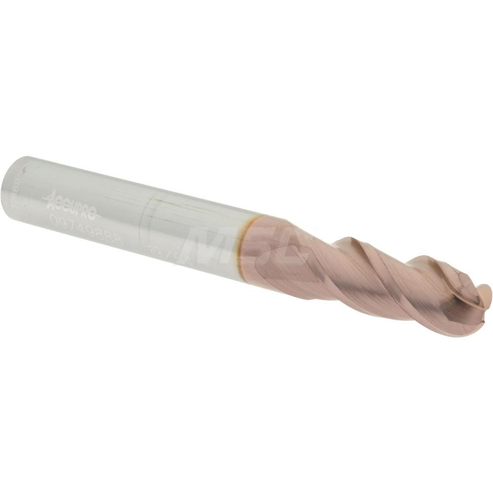 Accupro 09749888 Ball End Mill 0.2969" Dia, 0.75" LOC, 3 Flute, Solid Carbide