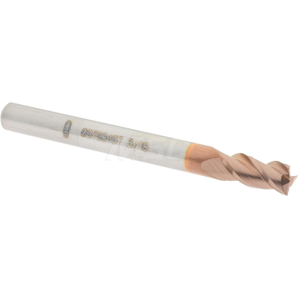 Accupro 09798497 Square End Mill 3/16'' Dia, 3/8'' LOC, 3/16'' Shank Dia, 2'' OAL, 3 Flutes, Solid Carbide