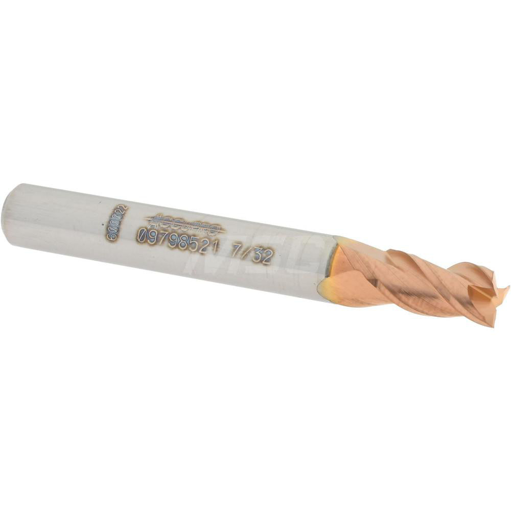 Accupro 09798521 Square End Mill 7/32'' Dia, 3/8'' LOC, 1/4'' Shank Dia, 2'' OAL, 3 Flutes, Solid Carbide