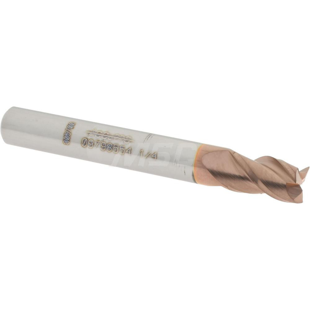 Accupro 09798554 Square End Mill 1/4'' Dia, 3/8'' LOC, 1/4'' Shank Dia, 2'' OAL, 3 Flutes, Solid Carbide