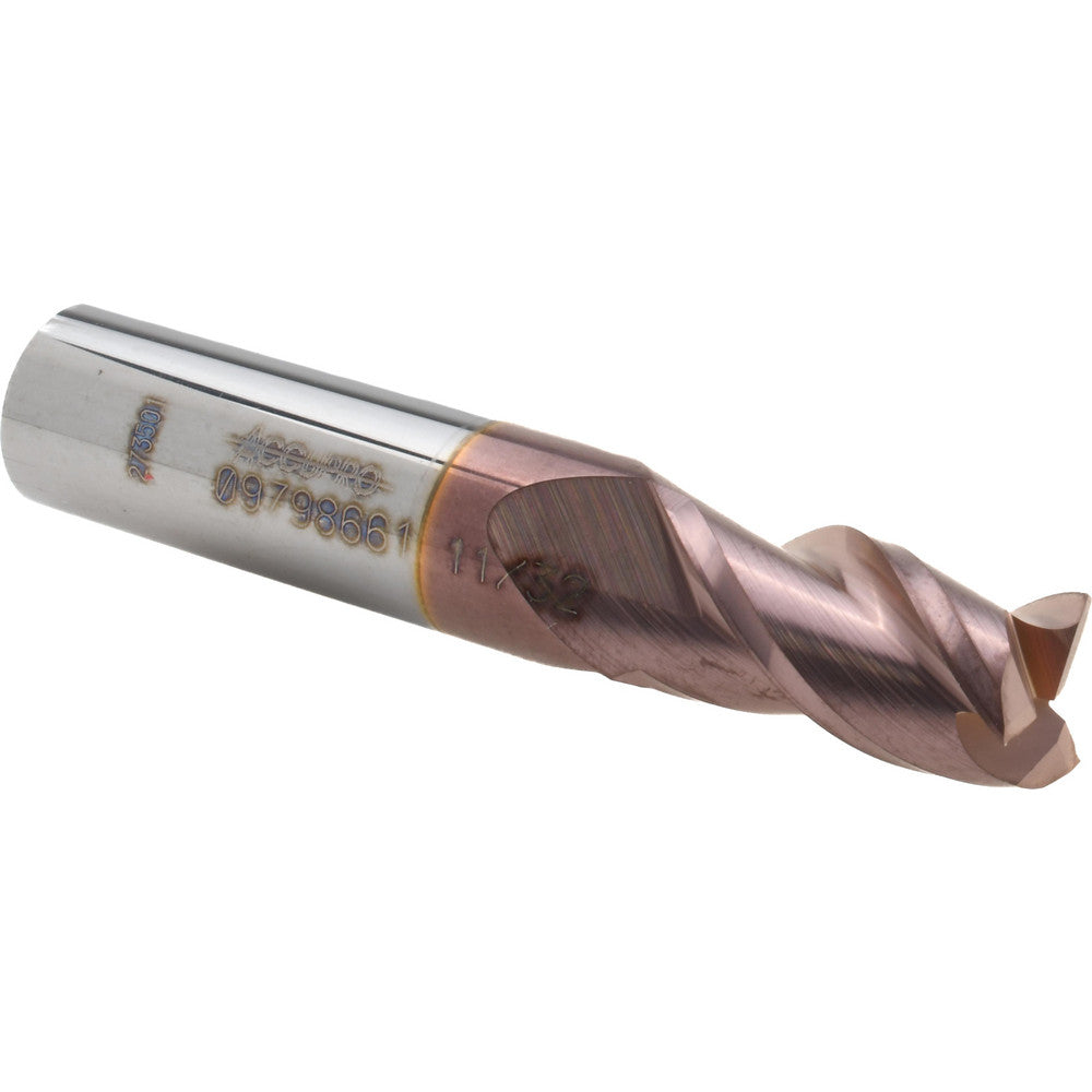 Accupro 09798661 Square End Mill 11/32'' Dia, 5/8'' LOC, 3/8'' Shank Dia, 2'' OAL, 3 Flutes, Solid Carbide