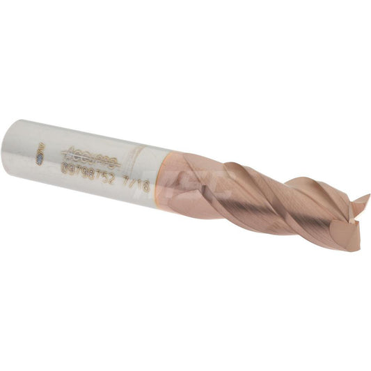 Accupro 09798752 Square End Mill 7/16'' Dia, 1'' LOC, 7/16'' Shank Dia, 2-3/4'' OAL, 3 Flutes, Solid Carbide